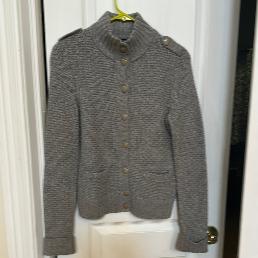 Talbots Petites Gray Button-Up Cardigan Sweater